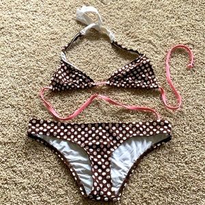 New TNA by Lisa Lozano Brown+Pink Polkadot bikini